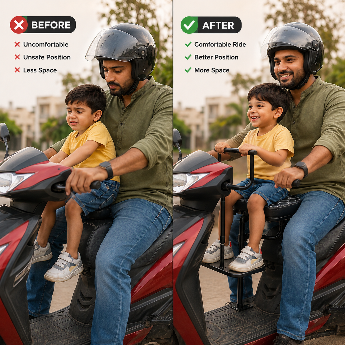 🛵 Portable Kids Scooter Seat | For Activa, Jupitar, Access, EV and all Gearless Scooters
