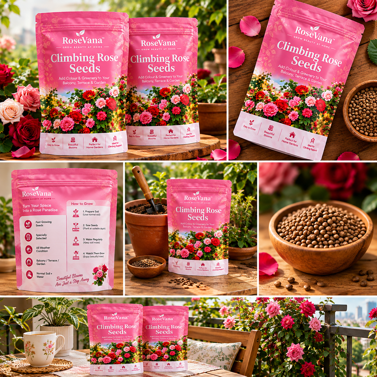 Imported RoseVana™ Climbing Rose Seeds (Buy 1 Get 1 Free) | With FREE PLANT GROWTH SUPPLEMENT