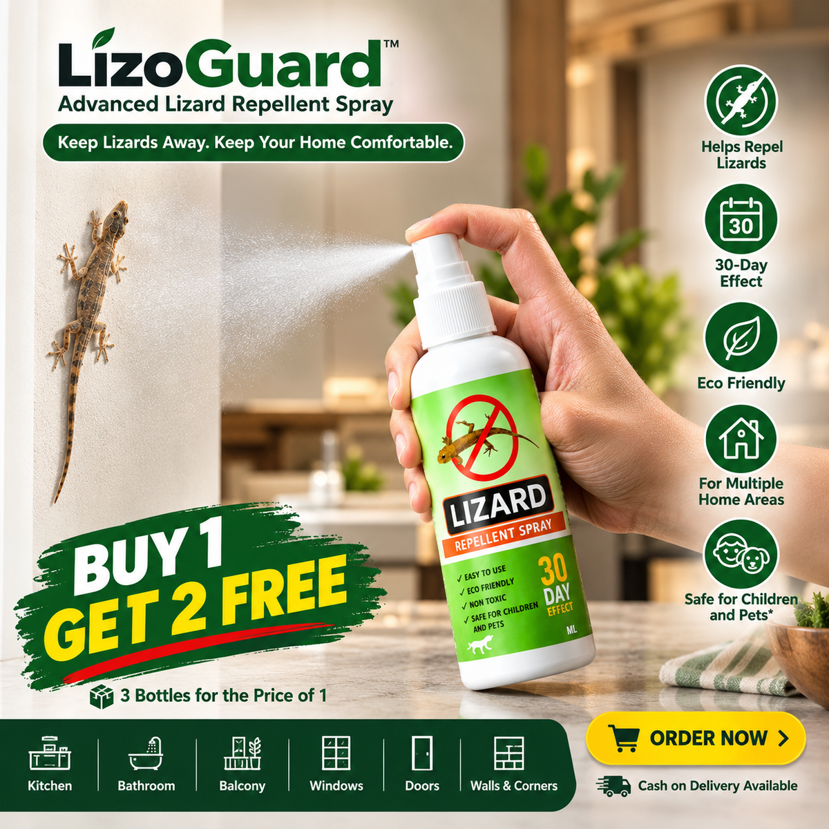 LizoGuard™ – Advanced Lizard Repellent Spray | BUY 1 GET 2 FREE