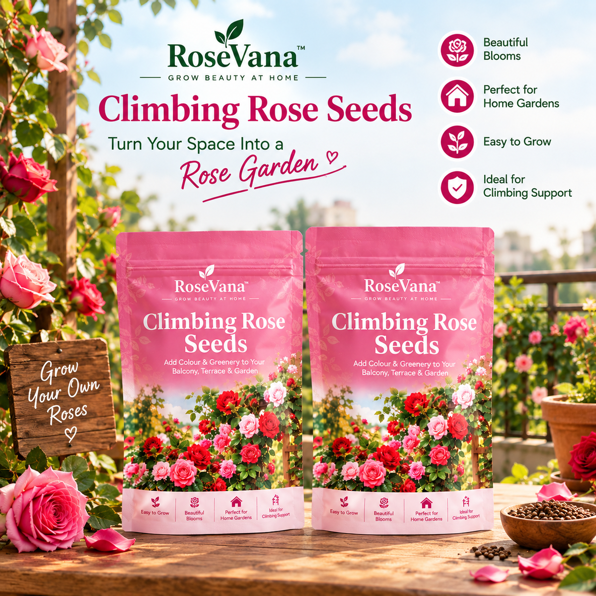 RoseVana™ – Premium Climbing Rose Seeds | Buy 1 Get 1 FREE
