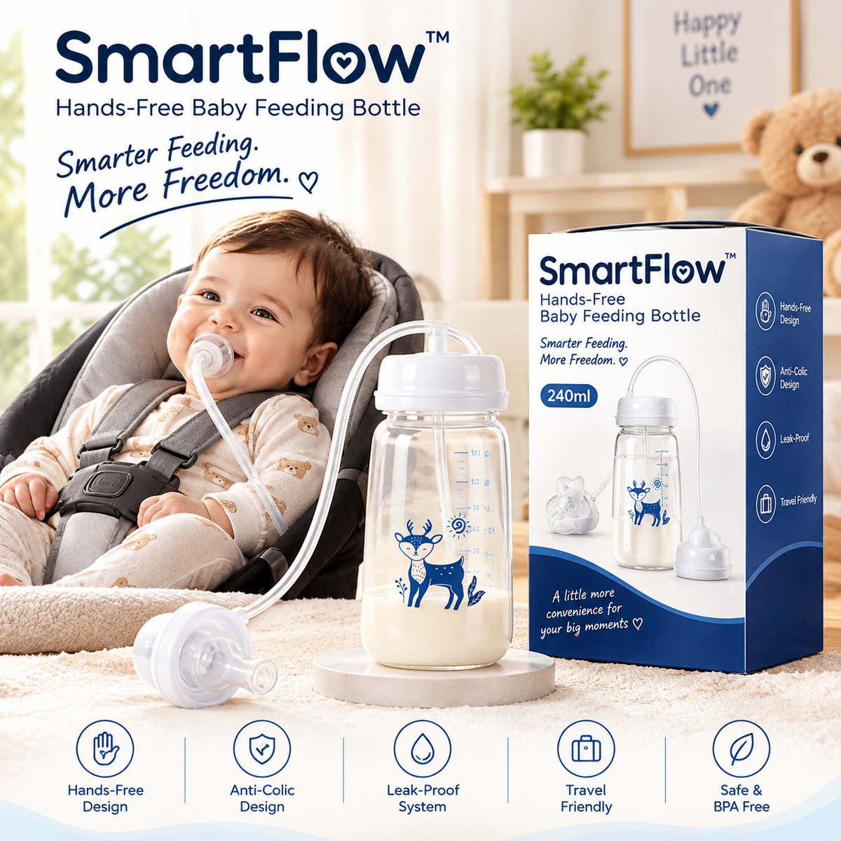 SmartFlow Hands-Free Baby Feeding Bottle™