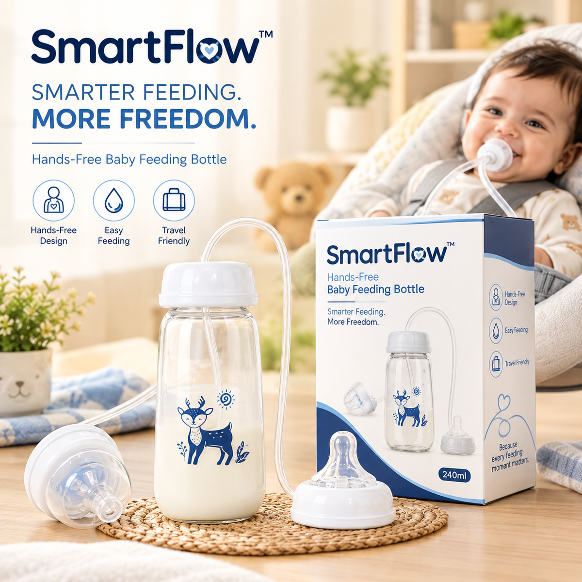 SmartFlow Hands-Free Baby Feeding Bottle™