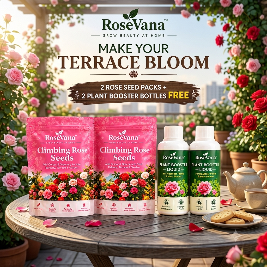RoseVana™ Climbing Rose Seeds – Buy 1 Get 1 FREE | With a free gift of Plant booster Liquid (2 bottles)